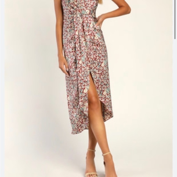 Lulus Know Your Love Rust Red Floral Print Satin Midi Dress - XS - Picture 2 of 9